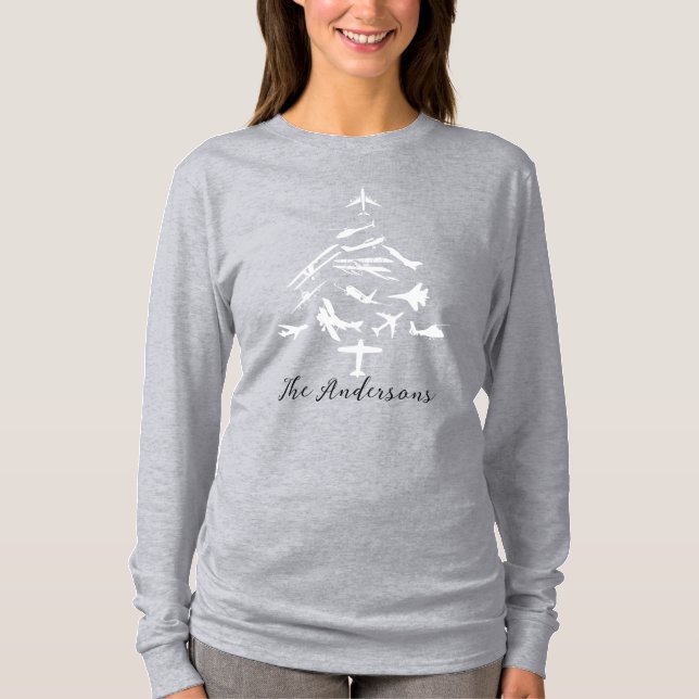 Cool Airplane Christmas Tree,Aviation,Personalized T-Shirt (Front)