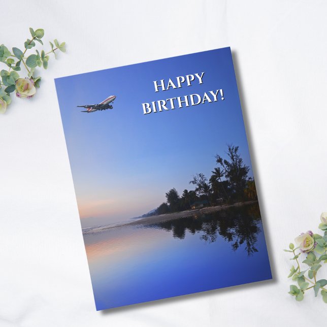 Cool Airplane & Lake photo,Fun Aviation Birthday Postcard (Creator Uploaded)