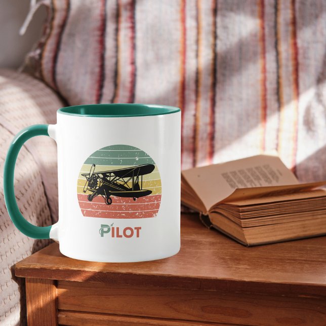 Cool Airplane & sunset, Vintage Retro style Simple Mug (Creator Uploaded)