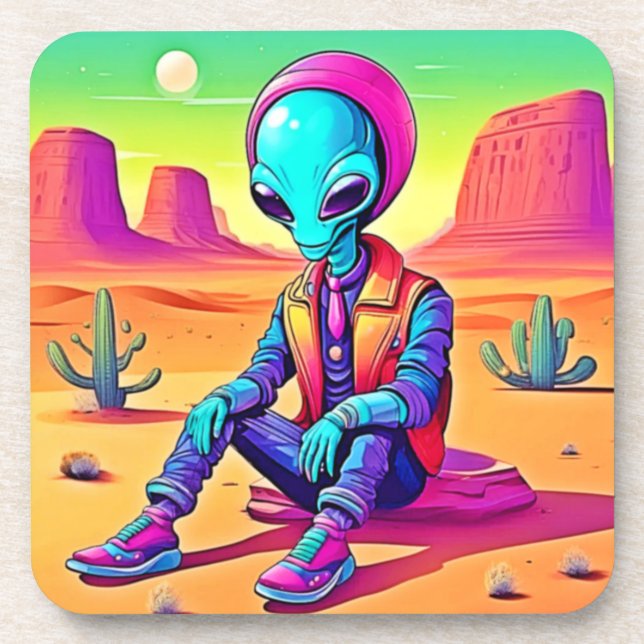Cool Alien Desert Chillin Beverage Coaster (Front)