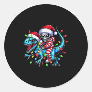 Cool Alien Riding T-rex Dinosaur Christmas Family Classic Round Sticker