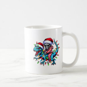 Cool Alien Riding T-rex Dinosaur Christmas Family Coffee Mug
