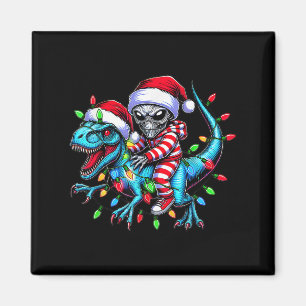 Cool Alien Riding T-rex Dinosaur Christmas Family Magnet