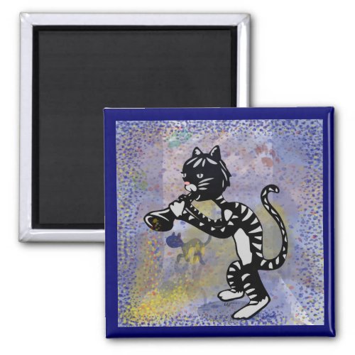 Cool Alley Jazz Cat Square Magnet