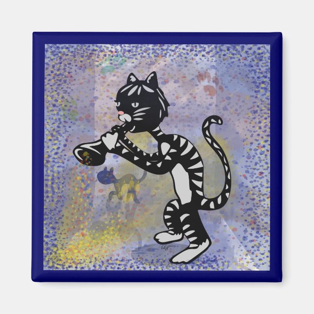 Cool Alley Jazz Cat Square Magnet (Front)