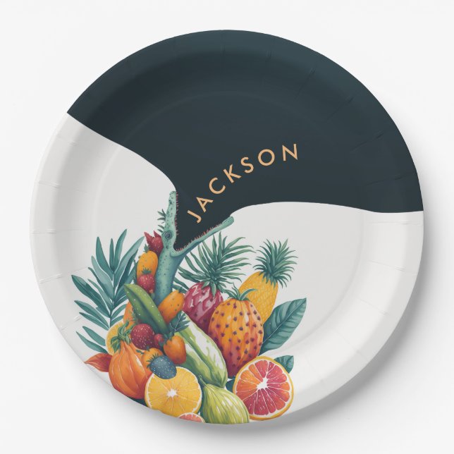 Cool Alligator Crocodile Tropical Birthday Party Paper Plates (Front)