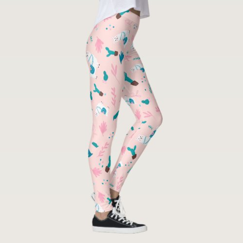 Cool alpaca llama whimsical animal cactus pattern leggings