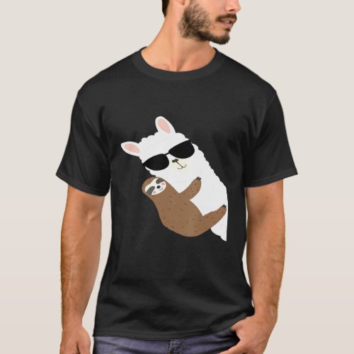 Cool Alpaca With Sunglasses And Sloth  Llama Sloth T_Shirt