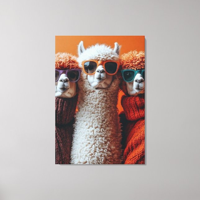 Cool Alpacas in Sweaters and Sunglasses Canvas Print (Front)