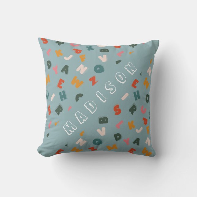 cool alphabet soup monogram throw pillow (Front)