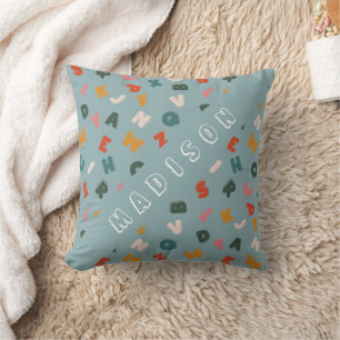 Cool Alphabet Soup Playful Pattern Monogram Throw Pillow