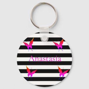 Cool, Amazing, Black and White Stripes, Buterfly Keychain