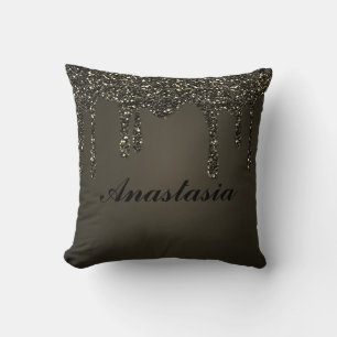 Cool, Amazing, Black Sparkly, whit your name Throw Pillow