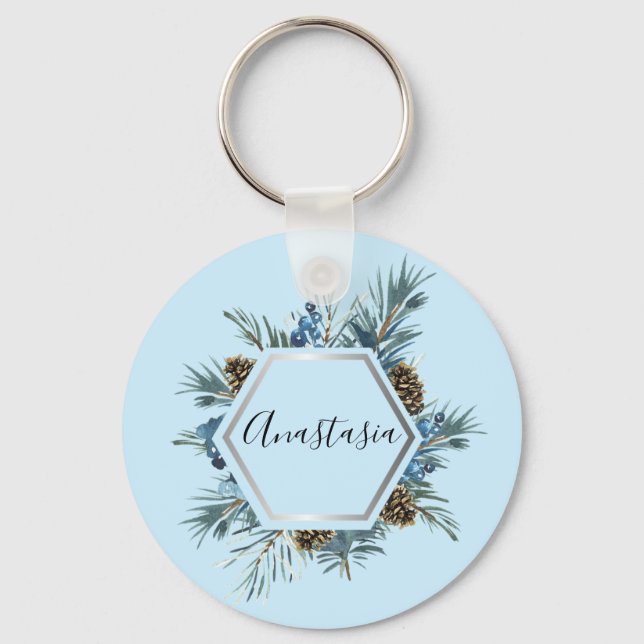 Cool, Amazing, Blue Flowers whit your name Keychain (Front)