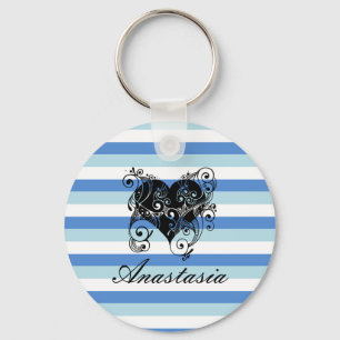 Cool, Amazing, Blue Stripes whit heart  Keychain