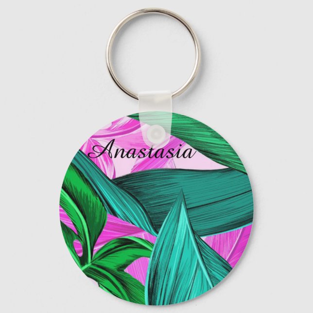 Cool, Amazing, fluorescent tropical palm Keychain (Front)