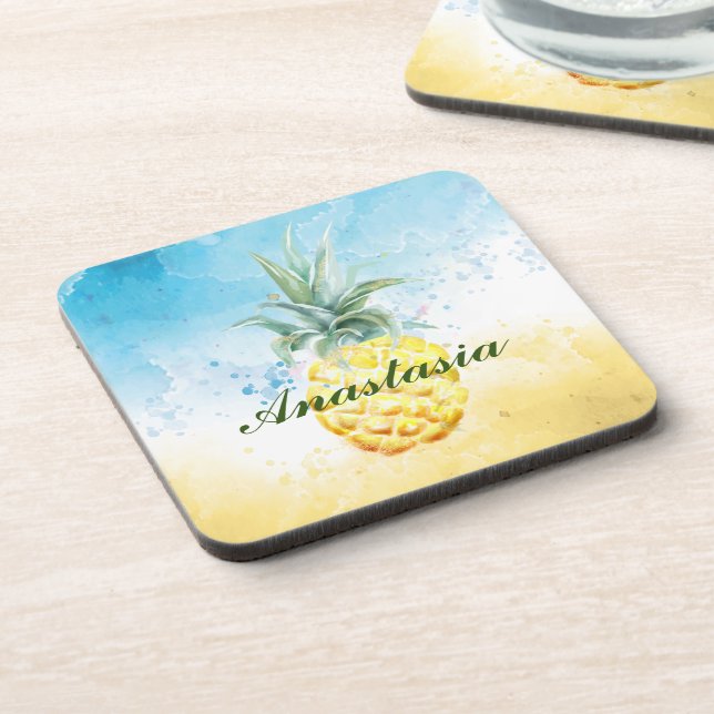Cool, Amazing, Pineapples whit name  Beverage Coaster (Left Side)