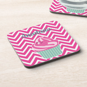 Cool, Amazing, Pink Cupcakes whit your name Beverage Coaster