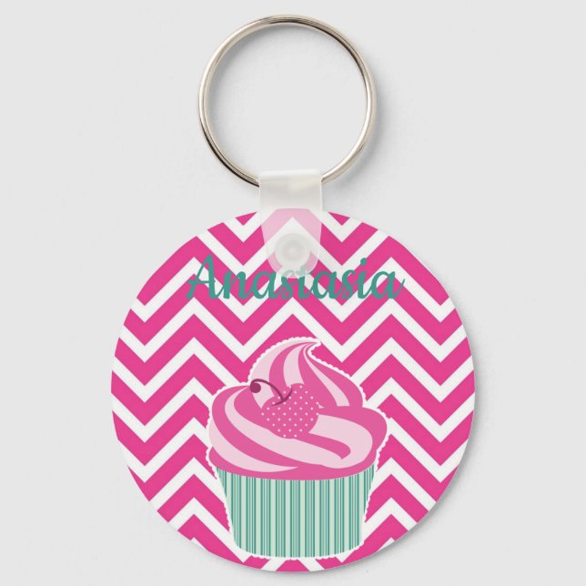 Cool, Amazing, Pink Cupcakes whit your name  Keychain (Front)