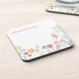 Cool, Amazing, Pink Flowers whit your name Beverage Coaster