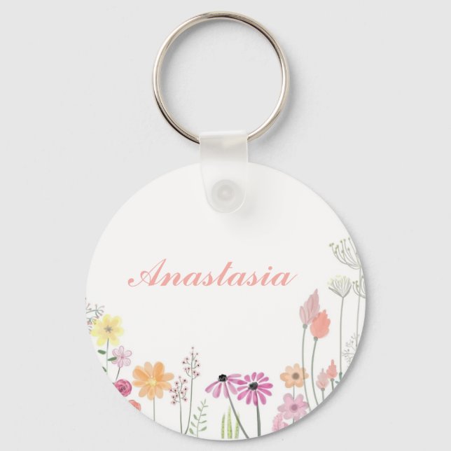 Cool, Amazing, Pink Flowers whit your name Keychain (Front)