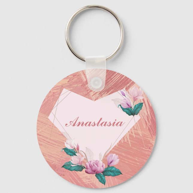 Cool, Amazing, Pink Heart whit name Keychain (Front)