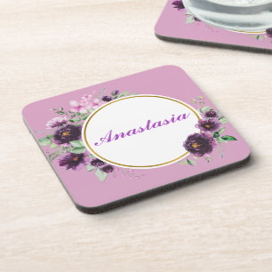 Cool, Amazing, Purple Flowers whit name Beverage Coaster