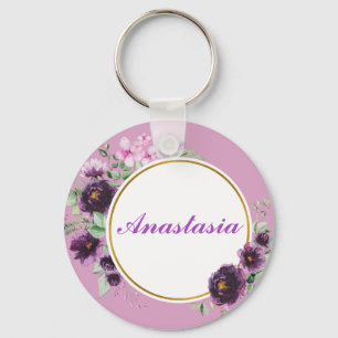 Cool, Amazing, Purple Flowers whit your name Keychain