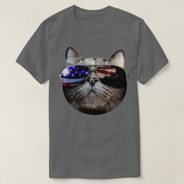 Cool American Cat with Sunglasses  T-Shirt (Design Front)