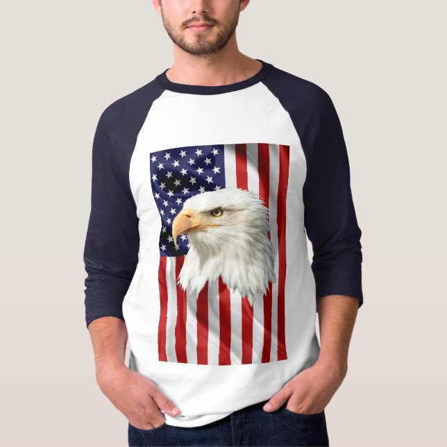 Cool American Eagle, The USA Flag, Patriotic T-Shirt (Front)