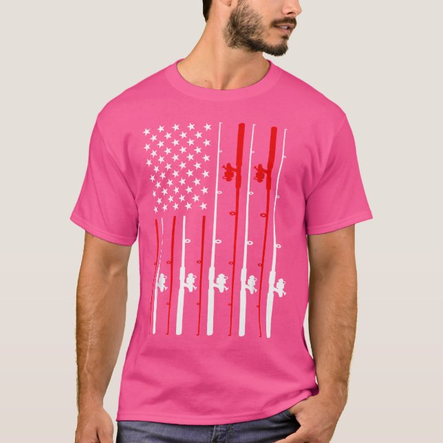 Cool American Flag Fishing Rod Fishing T-Shirt (Front)