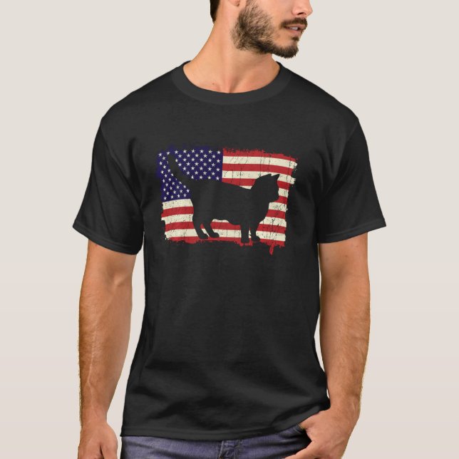 Cool American Flag Munchkin Cat  Patriotic Pet Own T-Shirt (Front)