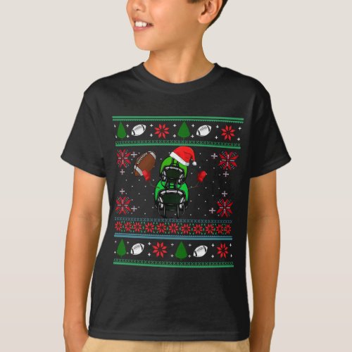 Cool American Football Santa Hat Ugly Christmas Sw T_Shirt