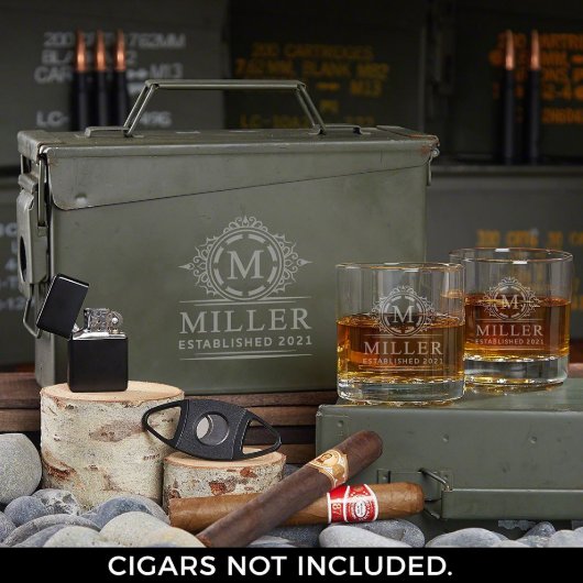 Cool Ammo Box Gift Set w/ Hamilton Whiskey Glasses (Front)