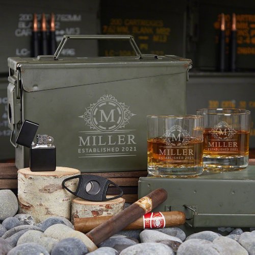 Cool Ammo Box Gift Set w Hamilton Whiskey Glasses