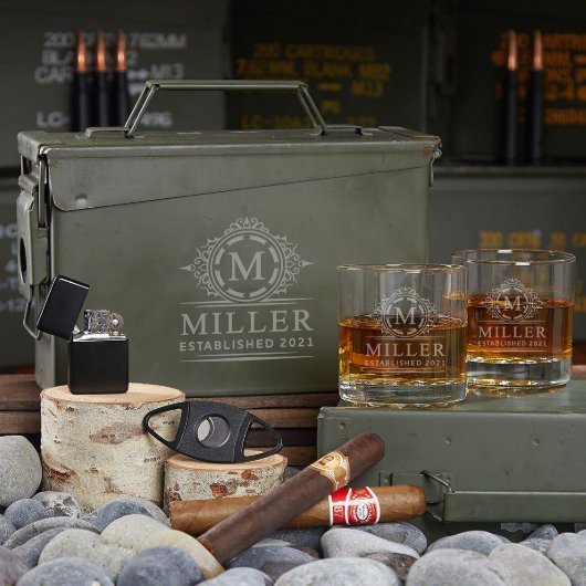 Cool Ammo Box Gift Set w/ Hamilton Whiskey Glasses (Front)