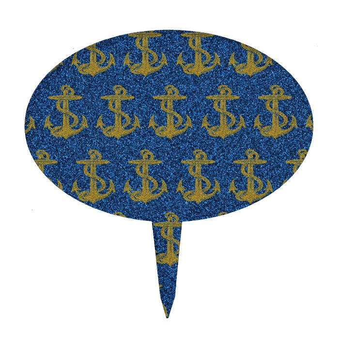 cool anchor pattern gold and blue glitter effects cake toppers