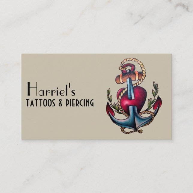 Cool Anchor Tattoo With Pierced Heart Business Card (Front)