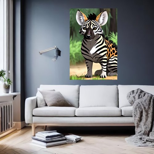 Cool and adorable Hybrid Hyena Zebra  AI Art Poster