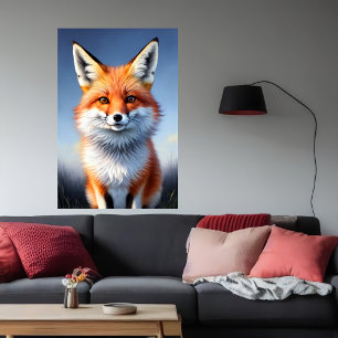 cool and adorable red fox portrait AI Art Poster
