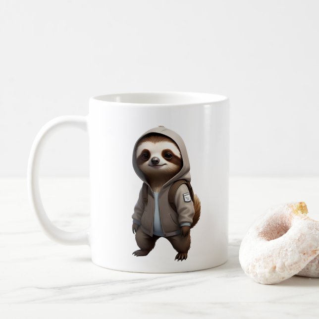 Cool and Adorable Sloth Illustration Coffee Mug (With Donut)