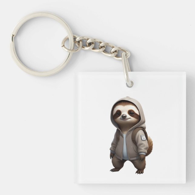 Cool and Adorable Sloth Illustration Keychain (Front)