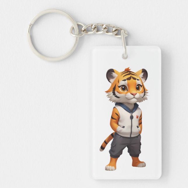 Cool and Adorable Tiger Illustration Keychain (Front)