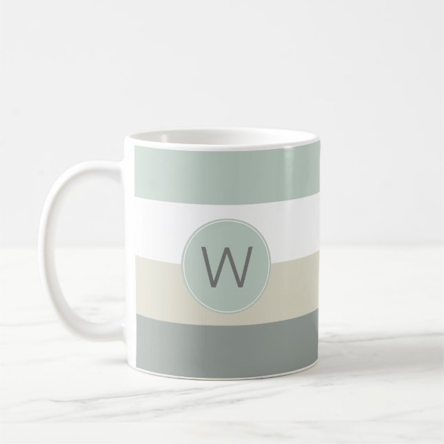 Cool and Calming Stripes Pattern with Monogram Coffee Mug (Left)
