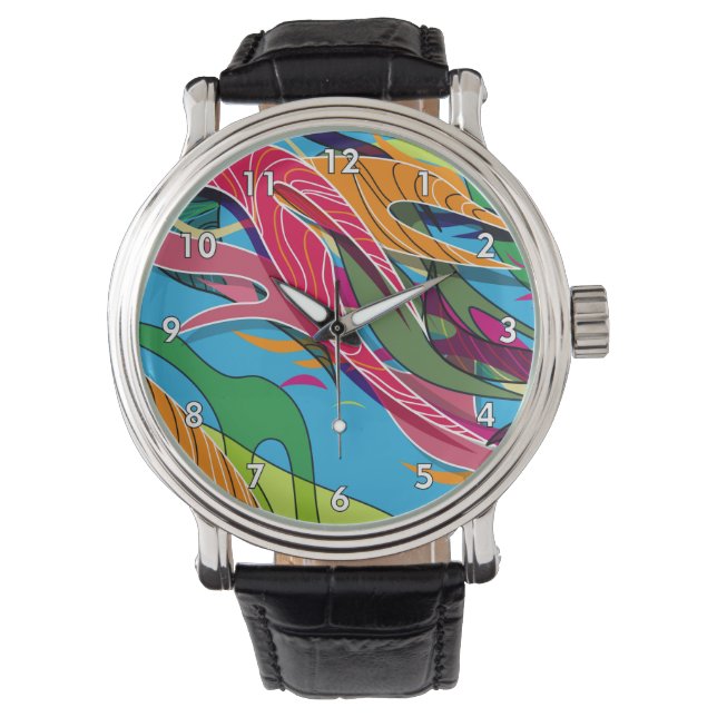 Cool and Colorful Abstract Shapes and Lines Watch (Front)