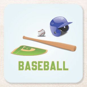 Cool and Colorful Baseball Sports Elements Square Paper Coaster