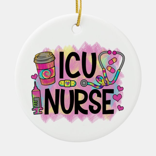 Cool and Colorful ICU Nurse Large Ceramic Ornament (Front)