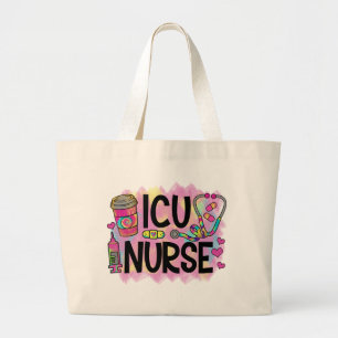 Cool and Colorful ICU Nurse Large Tote Bag