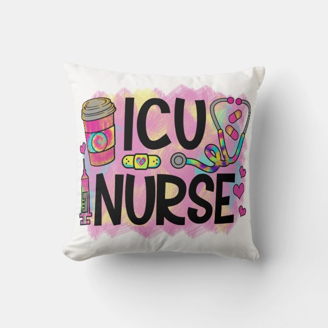 Cool and Colorful ICU Nurse Throw Pillow (Front)