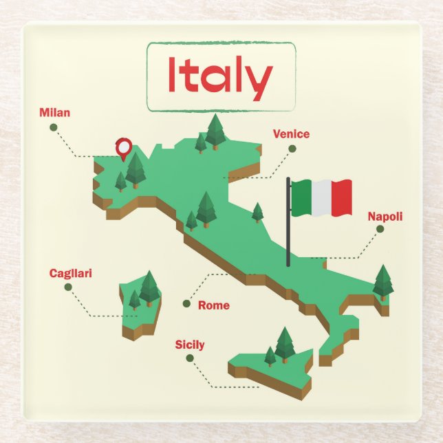 Cool and Colorful Italy Map Glass Coaster (Front)